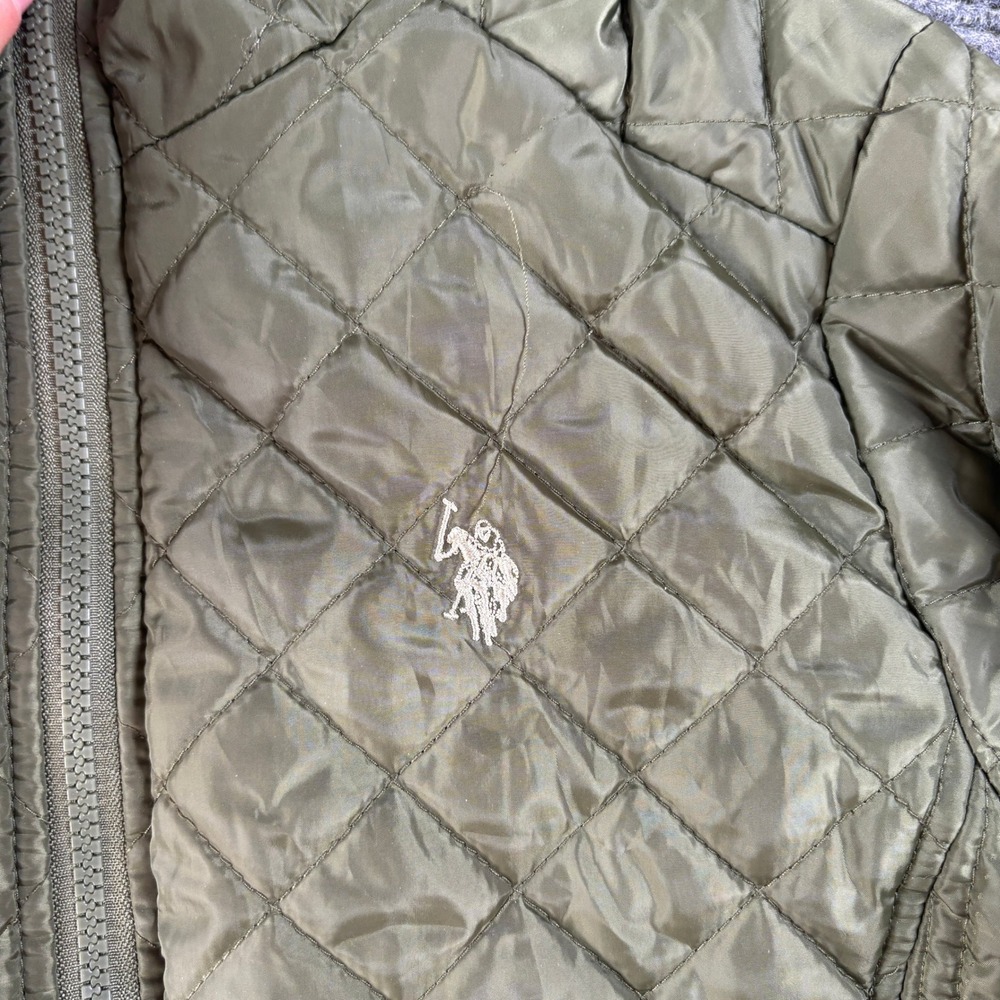 US Polo Assn Womens Small Olive Green Quilted Puffer Jacket Hooded Sherpa Lined - Picture 4 of 6